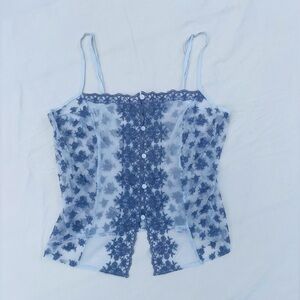 90s Blue Victoria’s Secret mesh lacy button down